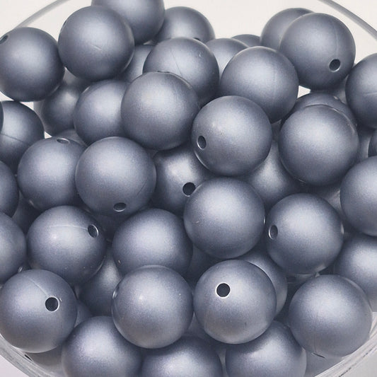 Hematite Metallic 15mm Silicone Beads