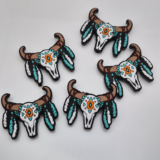Bull Skull with Feathers - Focal