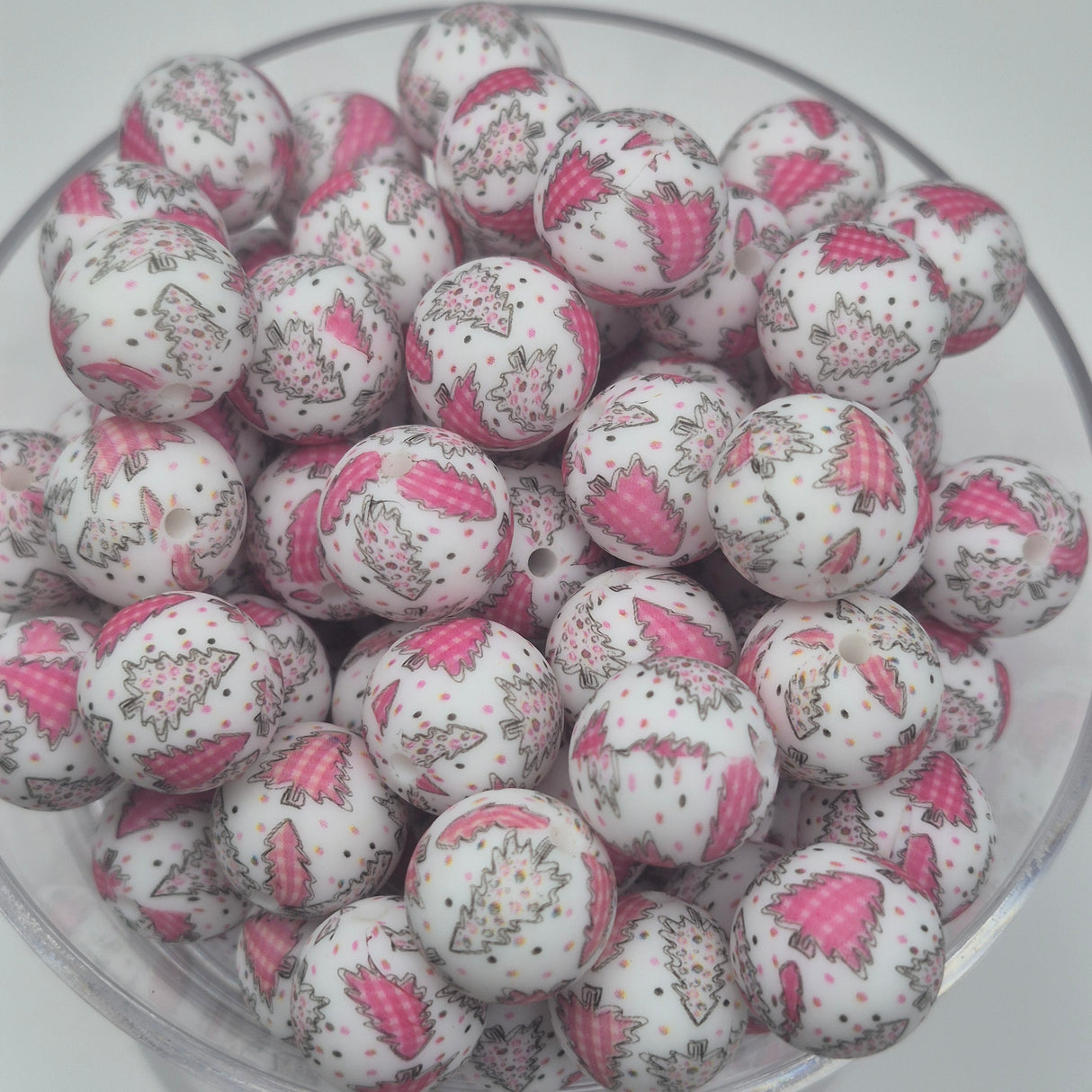 Pink Christmas Trees 15mm Silicone Bead