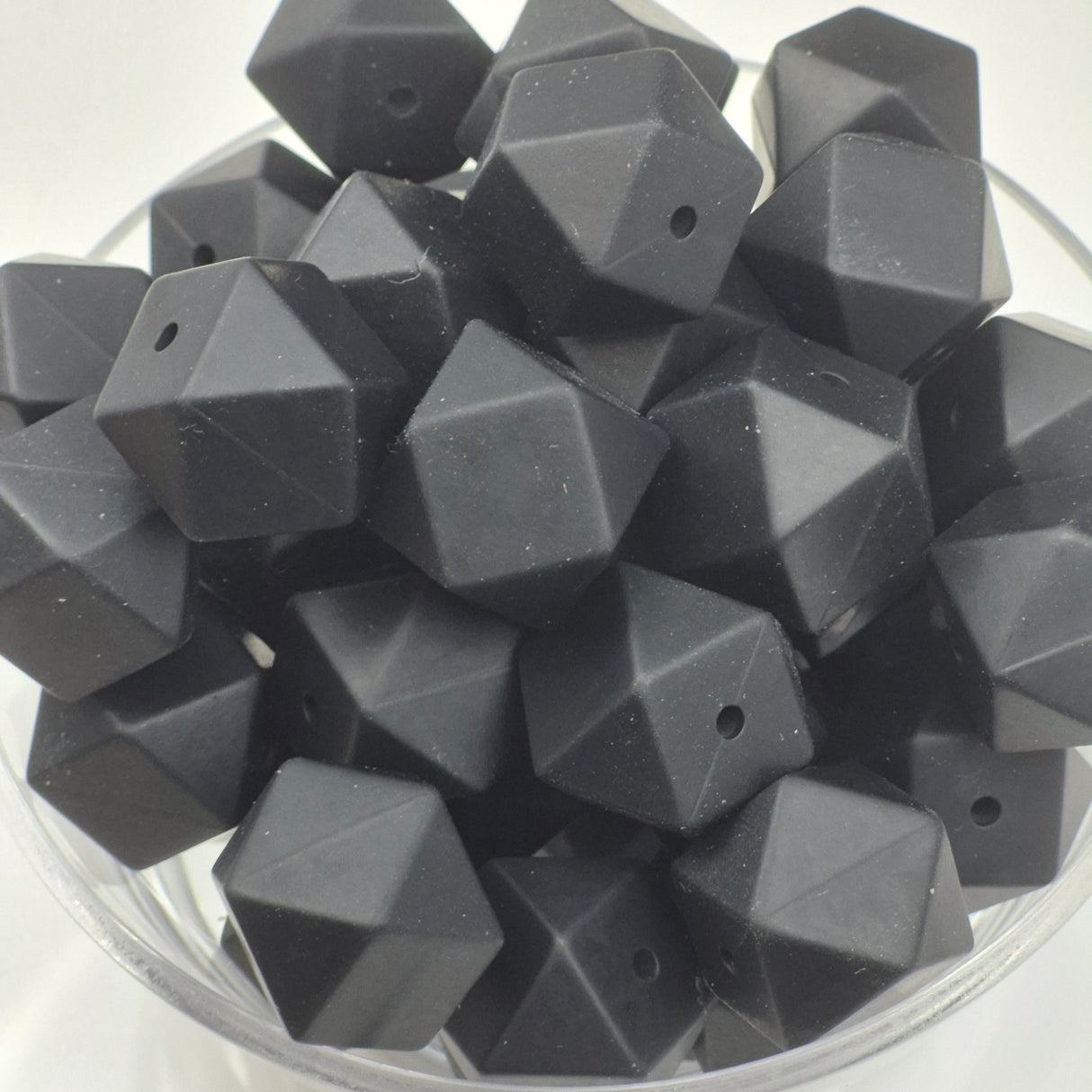 Black 17mm Hexagon Solid Silicone Beads