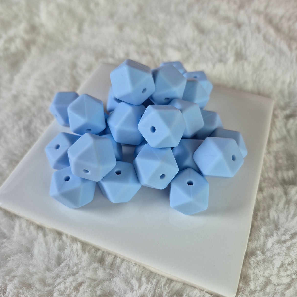 Powder Blue 14mm Hexagon Solid Silicone Beads