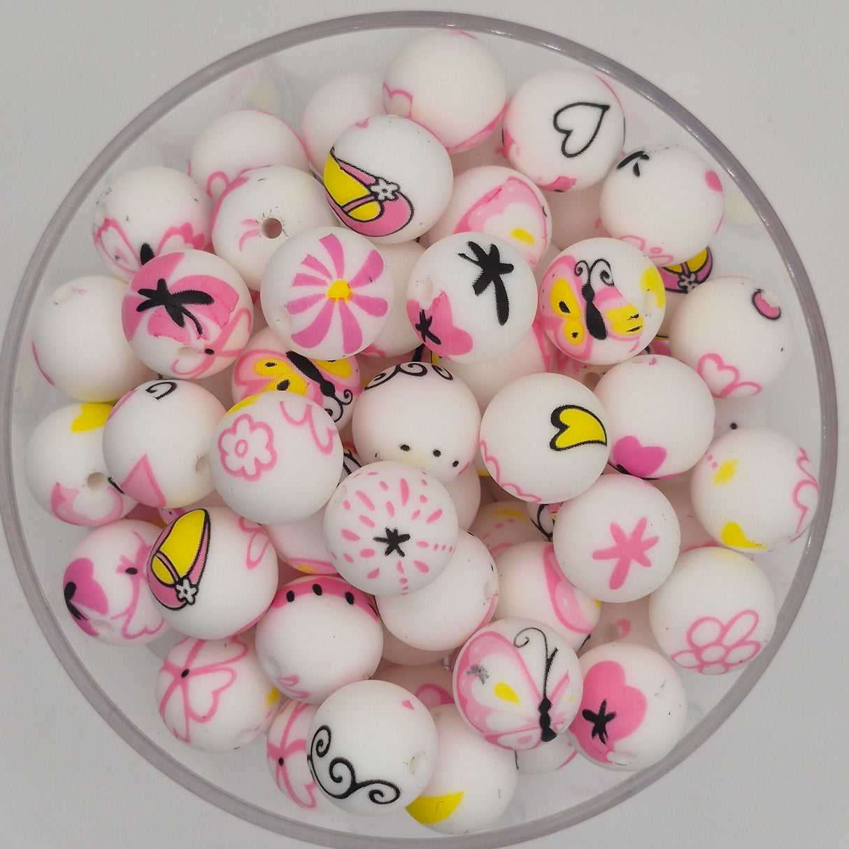 Fabulous Pink Doodles 15mm Silicone Print Bead