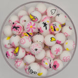 Fabulous Pink Doodles 15mm Silicone Print Bead