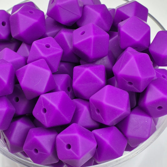 Amethyst 14mm Hexagon Solid Silicone Beads
