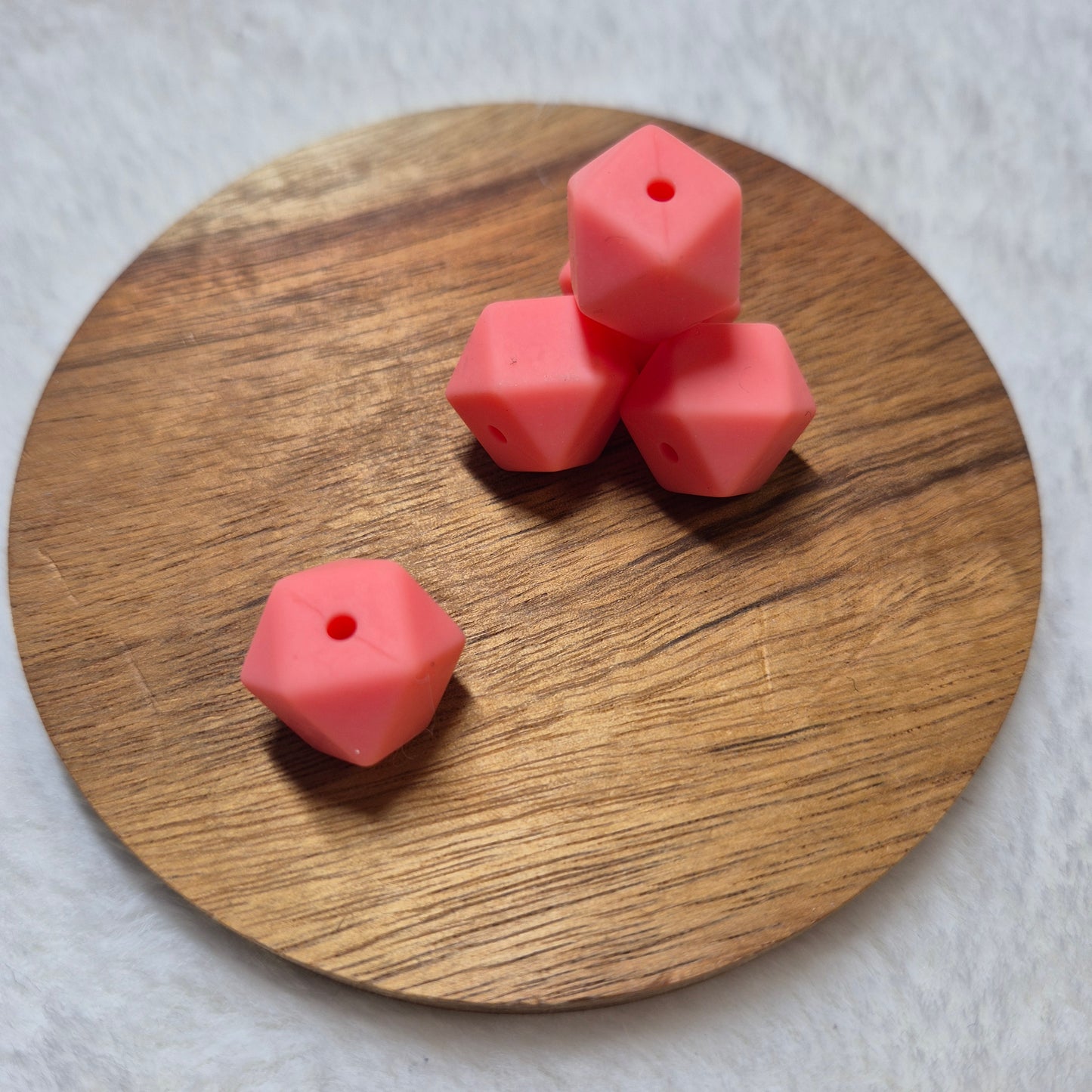 Sunset Coral 14mm Hexagon Solid Silicone Beads